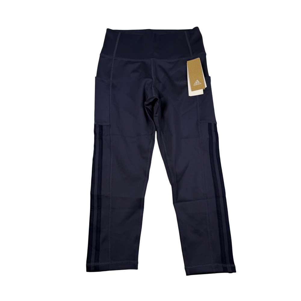 Adidas Primegreen Aeroready Navy Blue‎ High Waisted 3-Stripe Leggings Small 2540